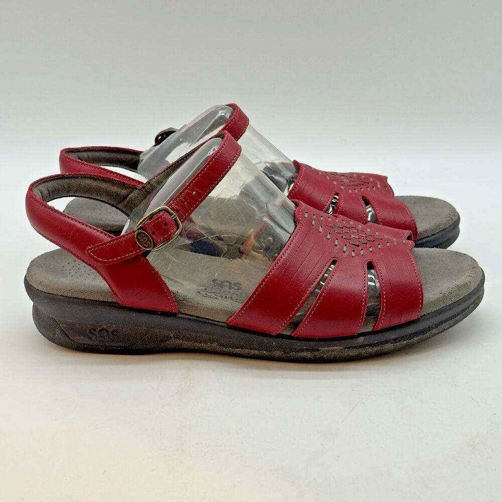 SAS Huarache Quarter Strap Sandals Women's 7.5N Red Leather Tripad Comfort USA